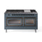 ILVE 60-Inch Nostalgie II Noblesse Dual Fuel Range with 9 Sealed Burners, Griddle, Triple Glass Door Oven in Blue Grey with Bronze Trim (UN60FNMPBGB)