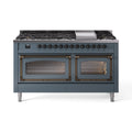 ILVE 60-Inch Nostalgie II Noblesse Natural Gas Dual Fuel Range   in Blue Grey with Burnished Bronze Trim (UN60FNMPBGB)