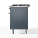 ILVE 60-Inch Nostalgie II Propane Gas Dual Fuel Range with 9 Burners, Griddle and Triple Glass Door Oven in Blue Grey with Bronze Trim (UP60FNMPBGBLP)