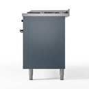 ILVE 60-Inch Nostalgie II Natural Gas Dual Fuel Range with 9 Burners, Griddle and Triple Glass Door Oven in Blue Grey with Bronze Trim (UP60FNMPBGB)