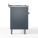 ILVE 60-Inch Nostalgie II Propane Gas Dual Fuel Range with 9 Burners, Griddle and Triple Glass Door Oven in Blue Grey with Bronze Trim (UP60FNMPBGBLP)