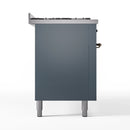 ILVE 60-Inch Nostalgie II Natural Gas Dual Fuel Range with 9 Burners, Griddle and Triple Glass Door Oven in Blue Grey with Bronze Trim (UP60FNMPBGB)