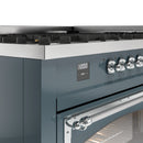 ILVE 60-Inch Nostalgie II Noblesse Propane Gas Dual Fuel Range with 9 Sealed Burners, Griddle, Triple Glass Door Oven in Blue Grey with Chrome Trim (UN60FNMPBGCLP)