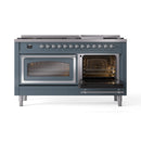 ILVE 60-Inch Nostalgie II Noblesse Natural Gas Dual Fuel Range   in Blue Grey with Chrome Trim (UN60FNMPBGC)