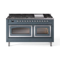 ILVE 60-Inch Nostalgie II Noblesse Natural Gas Dual Fuel Range   in Blue Grey with Chrome Trim (UN60FNMPBGC)