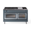 ILVE 60-Inch Nostalgie II Noblesse Natural Gas Dual Fuel Range   in Blue Grey with Chrome Trim (UN60FNMPBGC)