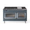 ILVE 60-Inch Nostalgie II Noblesse Dual Fuel Range with 9 Sealed Burners, Griddle, Triple Glass Door Oven in Blue Grey with Chrome Trim (UN60FNMPBGC)
