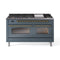 ILVE Nostalgie II 60-Inch Freestanding Natural Gas Dual Fuel Range in Blue Grey with Brass Trim (UP60FNMPBGG)