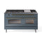 ILVE Nostalgie II 60-Inch Dual Fuel Freestanding Range in Blue Grey with Brass Trim (UP60FNMPBGG)