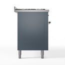 ILVE Nostalgie II 60-Inch Dual Fuel Freestanding Range in Blue Grey with Brass Trim (UP60FNMPBGGLP)