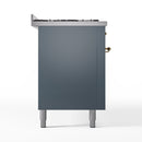 ILVE Nostalgie II 60-Inch Freestanding Natural Gas Dual Fuel Range in Blue Grey with Brass Trim (UP60FNMPBGG)
