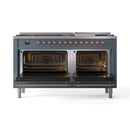 ILVE 60-Inch Nostalgie II Propane Gas Dual Fuel Range with 9 Burners, Griddle and Triple Glass Door Oven in Blue Grey with Copper Trim (UP60FNMPBGPLP)