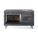 ILVE 60-Inch Nostalgie II Propane Gas Dual Fuel Range with 9 Burners, Griddle and Triple Glass Door Oven in Blue Grey with Copper Trim (UP60FNMPBGPLP)