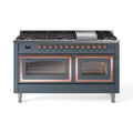 ILVE 60-Inch Nostalgie II Noblesse Natural Gas Dual Fuel Range   in Blue Grey with Copper Trim (UN60FNMPBGP)