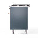 ILVE 60-Inch Nostalgie II Natural Gas Dual Fuel Range with 9 Burners, Griddle and Triple Glass Door Oven in Blue Grey with Copper Trim (UP60FNMPBGP)