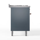 ILVE 60-Inch Nostalgie II Natural Gas Dual Fuel Range with 9 Burners, Griddle and Triple Glass Door Oven in Blue Grey with Copper Trim (UP60FNMPBGP)