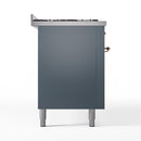 ILVE 60-Inch Nostalgie II Propane Gas Dual Fuel Range with 9 Burners, Griddle and Triple Glass Door Oven in Blue Grey with Copper Trim (UP60FNMPBGPLP)