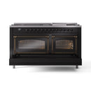 ILVE 60-Inch Nostalgie II Noblesse Natural Gas Dual Fuel Range   in Glossy Black with Bronze Trim (UN60FNMPBKB)
