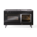 ILVE 60-Inch Nostalgie II Propane Gas Dual Fuel Range with 9 Burners, Griddle and Triple Glass Door Oven in Glossy Black with Bronze Trim (UP60FNMPBKBLP)