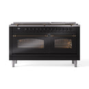 ILVE 60-Inch Nostalgie II Natural Gas Dual Fuel Range with 9 Burners, Griddle and Triple Glass Door Oven in Glossy Black with Bronze Trim (UP60FNMPBKB)