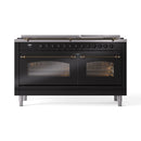 ILVE 60-Inch Nostalgie II Propane Gas Dual Fuel Range with 9 Burners, Griddle and Triple Glass Door Oven in Glossy Black with Bronze Trim (UP60FNMPBKBLP)