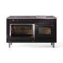 ILVE 60-Inch Nostalgie II Propane Gas Dual Fuel Range with 9 Burners, Griddle and Triple Glass Door Oven in Glossy Black with Bronze Trim (UP60FNMPBKBLP)
