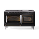 ILVE 60-Inch Nostalgie II Noblesse Propane Gas Dual Fuel Range with 9 Sealed Burners, Griddle, Triple Glass Door Oven in Glossy Black with Bronze Trim (UN60FNMPBKBLP)