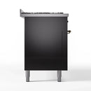 ILVE 60-Inch Nostalgie II Propane Gas Dual Fuel Range with 9 Burners, Griddle and Triple Glass Door Oven in Glossy Black with Bronze Trim (UP60FNMPBKBLP)