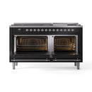 ILVE 60-Inch Nostalgie II Propane Gas Dual Fuel Range with 9 Burners, Griddle and Triple Glass Door Oven in Glossy Black with Chrome Trim (UP60FNMPBKCLP)