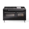 ILVE 60-Inch Nostalgie II Dual Fuel Range with 9 Burners, Griddle and Triple Glass Door Oven in Glossy Black with Chrome Trim (UP60FNMPBKC)