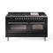 ILVE 60-Inch Nostalgie II Propane Gas Dual Fuel Range with 9 Burners, Griddle and Triple Glass Door Oven in Glossy Black with Chrome Trim (UP60FNMPBKCLP)