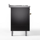 ILVE 60-Inch Nostalgie II Natural Gas Dual Fuel Range with 9 Burners, Griddle and Triple Glass Door Oven in Glossy Black with Brass Trim (UP60FNMPBKG)