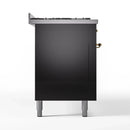 ILVE 60-Inch Nostalgie II Propane Gas Dual Fuel Range with 9 Burners, Griddle and Triple Glass Door Oven in Glossy Black with Brass Trim (UP60FNMPBKGLP)