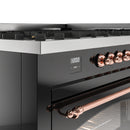 ILVE 60-Inch Nostalgie II Propane Gas Dual Fuel Range with 9 Burners, Griddle and Triple Glass Door Oven in Glossy Black with Copper Trim (UP60FNMPBKPLP)