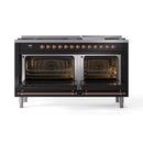 ILVE 60-Inch Nostalgie II Propane Gas Dual Fuel Range with 9 Burners, Griddle and Triple Glass Door Oven in Glossy Black with Copper Trim (UP60FNMPBKPLP)