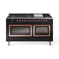 ILVE 60-Inch Nostalgie II Noblesse Natural Gas Dual Fuel Range   in Glossy Black with Copper Trim (UN60FNMPBKP)