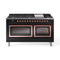 ILVE 60-Inch Nostalgie II Noblesse Natural Gas Dual Fuel Range   in Glossy Black with Copper Trim (UN60FNMPBKP)
