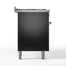 ILVE 60-Inch Nostalgie II Natural Gas Dual Fuel Range with 9 Burners, Griddle and Triple Glass Door Oven in Glossy Black with Copper Trim (UP60FNMPBKP)