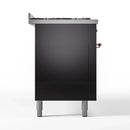 ILVE 60-Inch Nostalgie II Propane Gas Dual Fuel Range with 9 Burners, Griddle and Triple Glass Door Oven in Glossy Black with Copper Trim (UP60FNMPBKPLP)