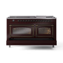 ILVE 60-Inch Nostalgie II Noblesse Natural Gas Dual Fuel Range   in Burgundy with Bronze Trim (UN60FNMPBUB)