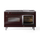 ILVE 60-Inch Nostalgie II Natural Gas Dual Fuel Range with 9 Burners, Griddle and Triple Glass Door Oven in Burgundy with Bronze Trim (UP60FNMPBUB)