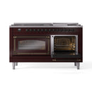 ILVE 60-Inch Nostalgie II Noblesse Propane Gas Dual Fuel Range with 9 Sealed Burners, Griddle, Triple Glass Door Oven in Burgundy with Bronze Trim (UN60FNMPBUBLP)
