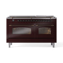 ILVE 60-Inch Nostalgie II Propane Gas Dual Fuel Range with 9 Burners, Griddle and Triple Glass Door Oven in Burgundy with Bronze Trim (UP60FNMPBUBLP)