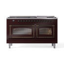 ILVE 60-Inch Nostalgie II Noblesse Propane Gas Dual Fuel Range with 9 Sealed Burners, Griddle, Triple Glass Door Oven in Burgundy with Bronze Trim (UN60FNMPBUBLP)