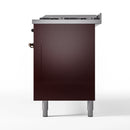 ILVE 60-Inch Nostalgie II Natural Gas Dual Fuel Range with 9 Burners, Griddle and Triple Glass Door Oven in Burgundy with Bronze Trim (UP60FNMPBUB)