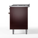 ILVE 60-Inch Nostalgie II Propane Gas Dual Fuel Range with 9 Burners, Griddle and Triple Glass Door Oven in Burgundy with Bronze Trim (UP60FNMPBUBLP)