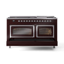 ILVE 60-Inch Nostalgie II Noblesse Natural Gas Dual Fuel Range   in Burgundy with Chrome Trim (UN60FNMPBUC)