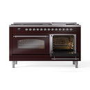 ILVE 60-Inch Nostalgie II Propane Gas Dual Fuel Range with 9 Burners, Griddle and Triple Glass Door Oven in Burgundy with Chrome Trim (UP60FNMPBUCLP)
