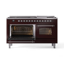 ILVE 60-Inch Nostalgie II Propane Gas Dual Fuel Range with 9 Burners, Griddle and Triple Glass Door Oven in Burgundy with Chrome Trim (UP60FNMPBUCLP)