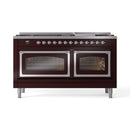 ILVE 60-Inch Nostalgie II Noblesse Natural Gas Dual Fuel Range   in Burgundy with Chrome Trim (UN60FNMPBUC)